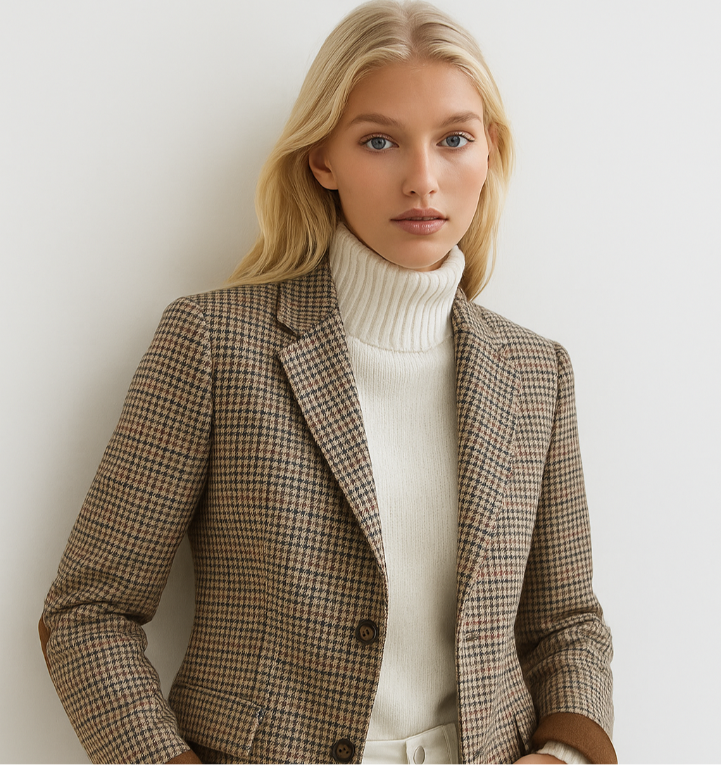 Tweed Chaqueta Albero de lana con coderas, tallas (36-48)made in Italy