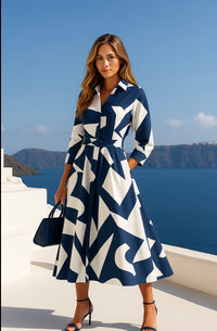 Milano dress, with belt and flared, sizes (36-52)