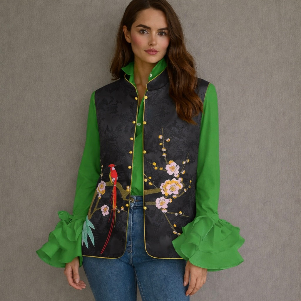 Satin Acapulco vest, 3 embroideries, sizes (36-48)