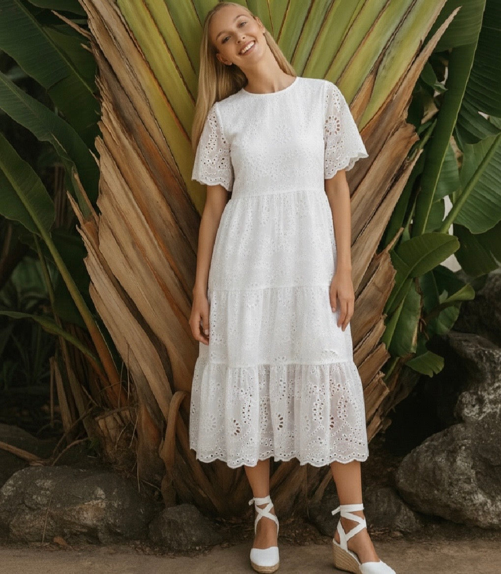 Vestido Winsor algodón bordado con forro, 4 colores, tallas(36-46)