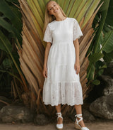 Winsor embroidered cotton dress with lining, 4 colors, sizes (36-46)