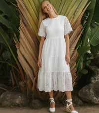 Winsor embroidered cotton dress with lining, 4 colors, sizes (36-46)