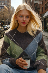 Jersey Mumbai rombos de pico de lana, 2 colores ,tallas (36-44)