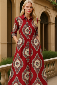 Eleonor V-neck dress, cotton with polyester drape, sizes (36-48)