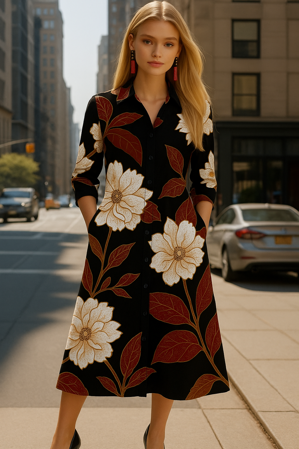 Eleonor V-neck dress, cotton with polyester drape, sizes (36-48)