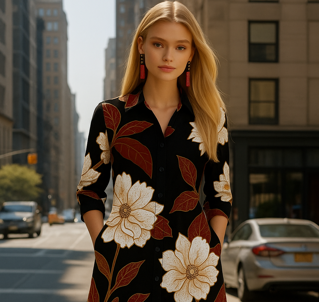 Eleonor V-neck dress, cotton with polyester drape, sizes (36-48)