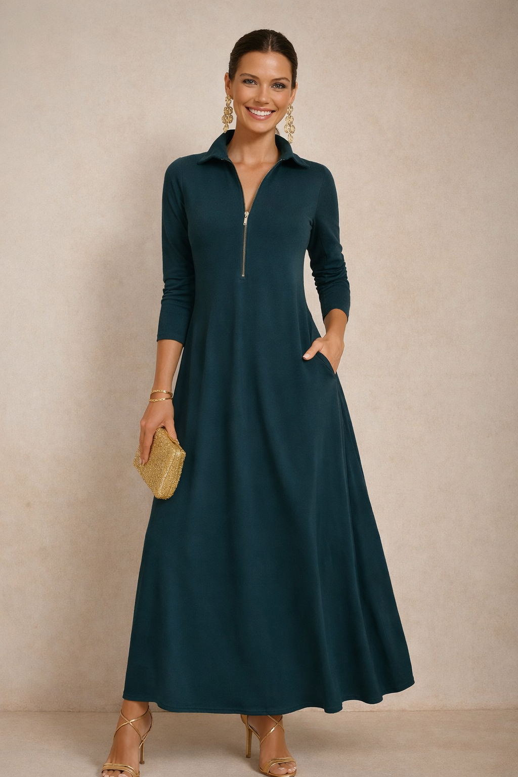 Pepa dress with zipper, cotton knit, lycra, elastane, 4 colors, sizes (36-48)