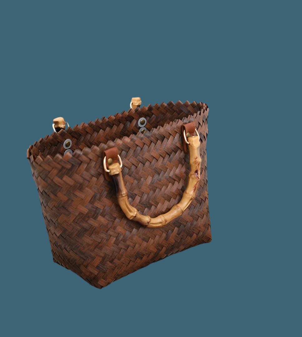 Round basket with wooden handle 30X20X8 cm, 2 different handles