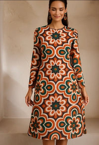 Vestido America MIDI algodón licra elastane sin arrugas estampado, tallas (36-50) quedan solo 39 unidades