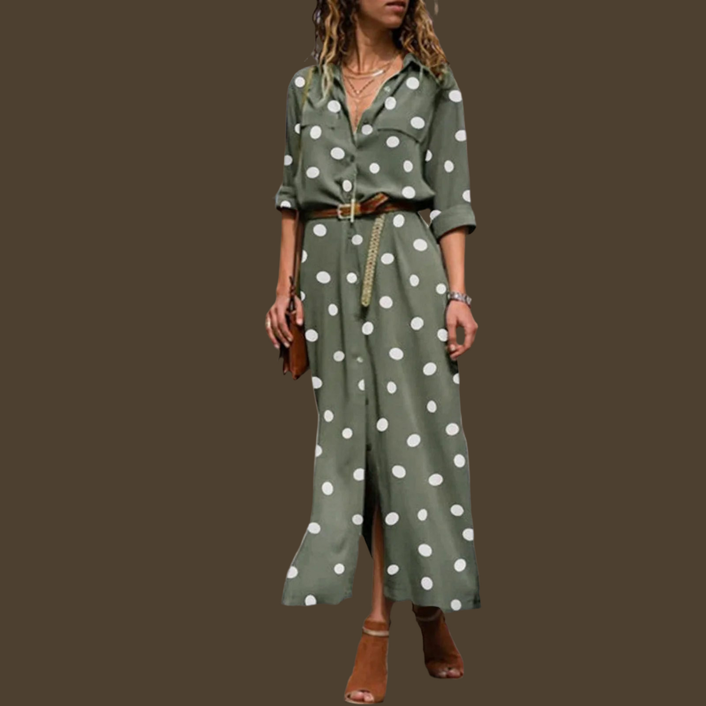 Dalmata Green polka dot dress includes belt size 42-44, 48/72 hr shipping