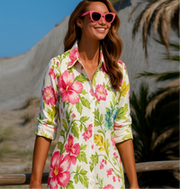 Vestido Figi flores camisero, 4 estampados, tallas (36-50) made in Italy