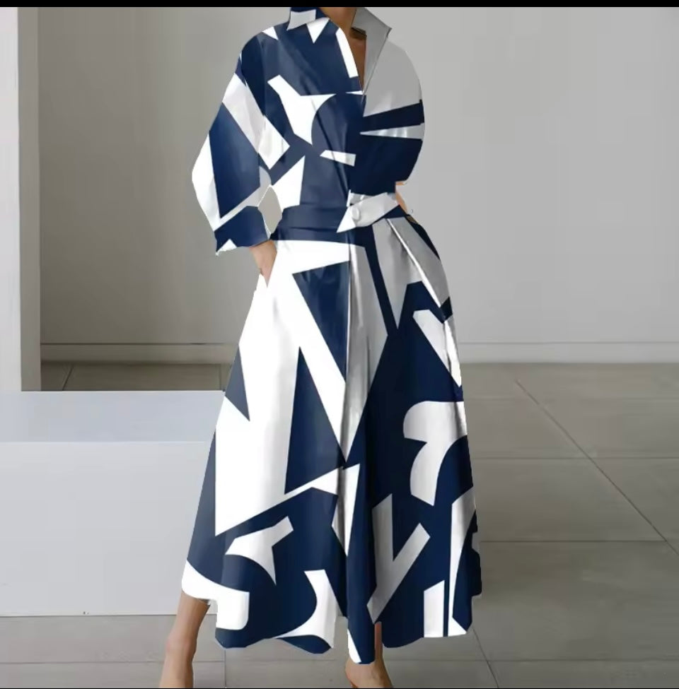Mintlis women, cotton lycra elastic back, blue Maraba dress, sizes (36-46)