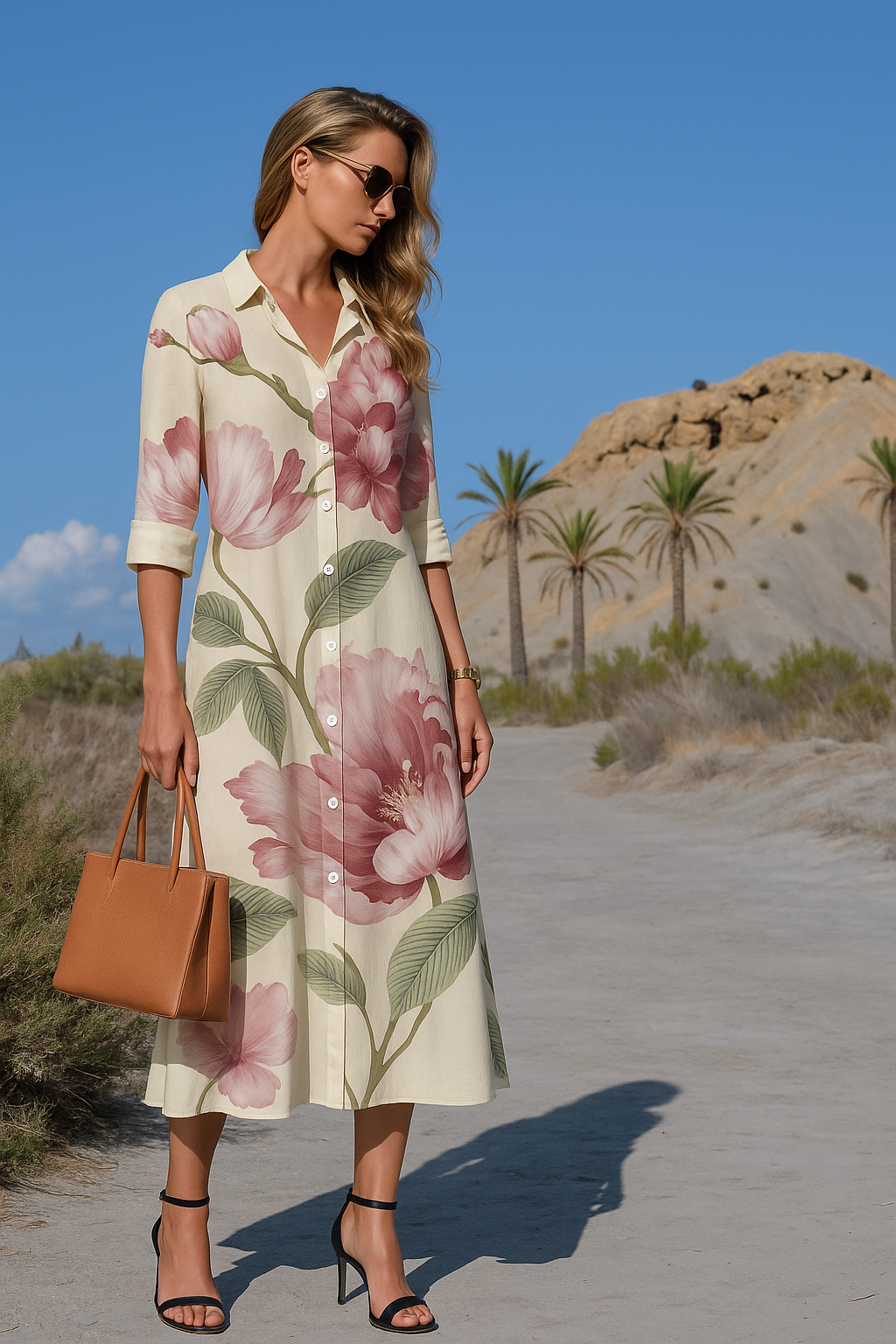 Vestido Teodora flores camisero, 3 estampados, tallas (36-60)