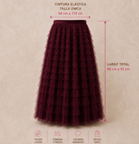 Lisboa soft tulle skirt with lining, 4 colors, one size 64cm to 110cm elastic waist