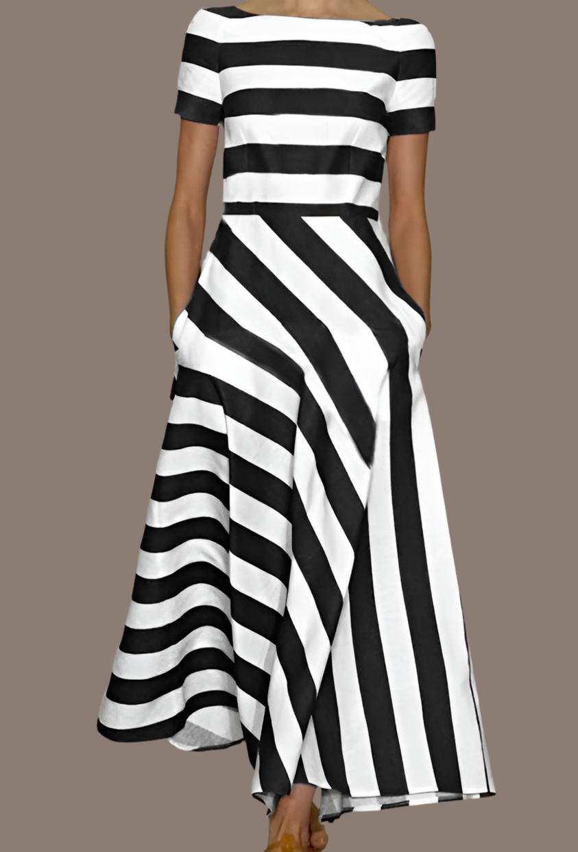 Venice striped dress with side pockets, 3 colors, 8 BIG SIZES