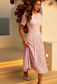Vestido Gaby Midi algodón de encaje y bordado, 2 colores, tallas (36-46) vídeo