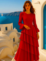 Devine dress with ruffles, cotton chiffon, and lycra, 3 colors, sizes (36-48)