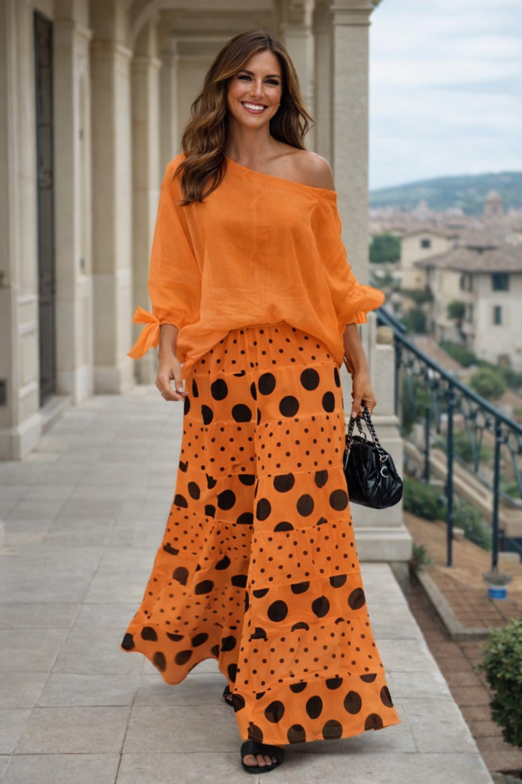 Conjunto Feria lunares 2 piezas top y falda pantalón elástico, 3 estampados, tallas (36-50)