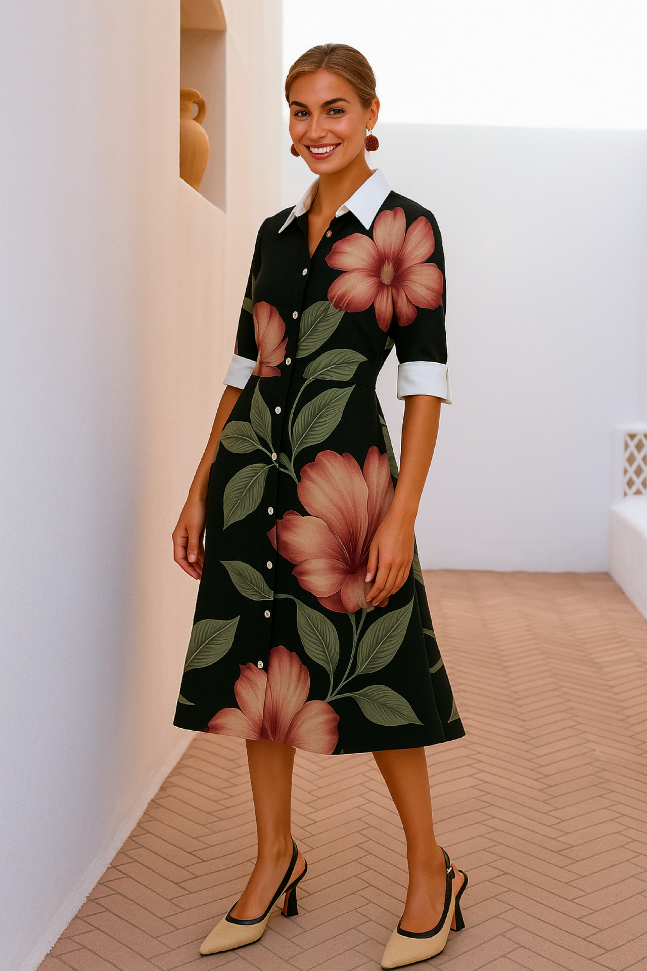 Teodora floral shirt dress, 3 prints, sizes (36-60)