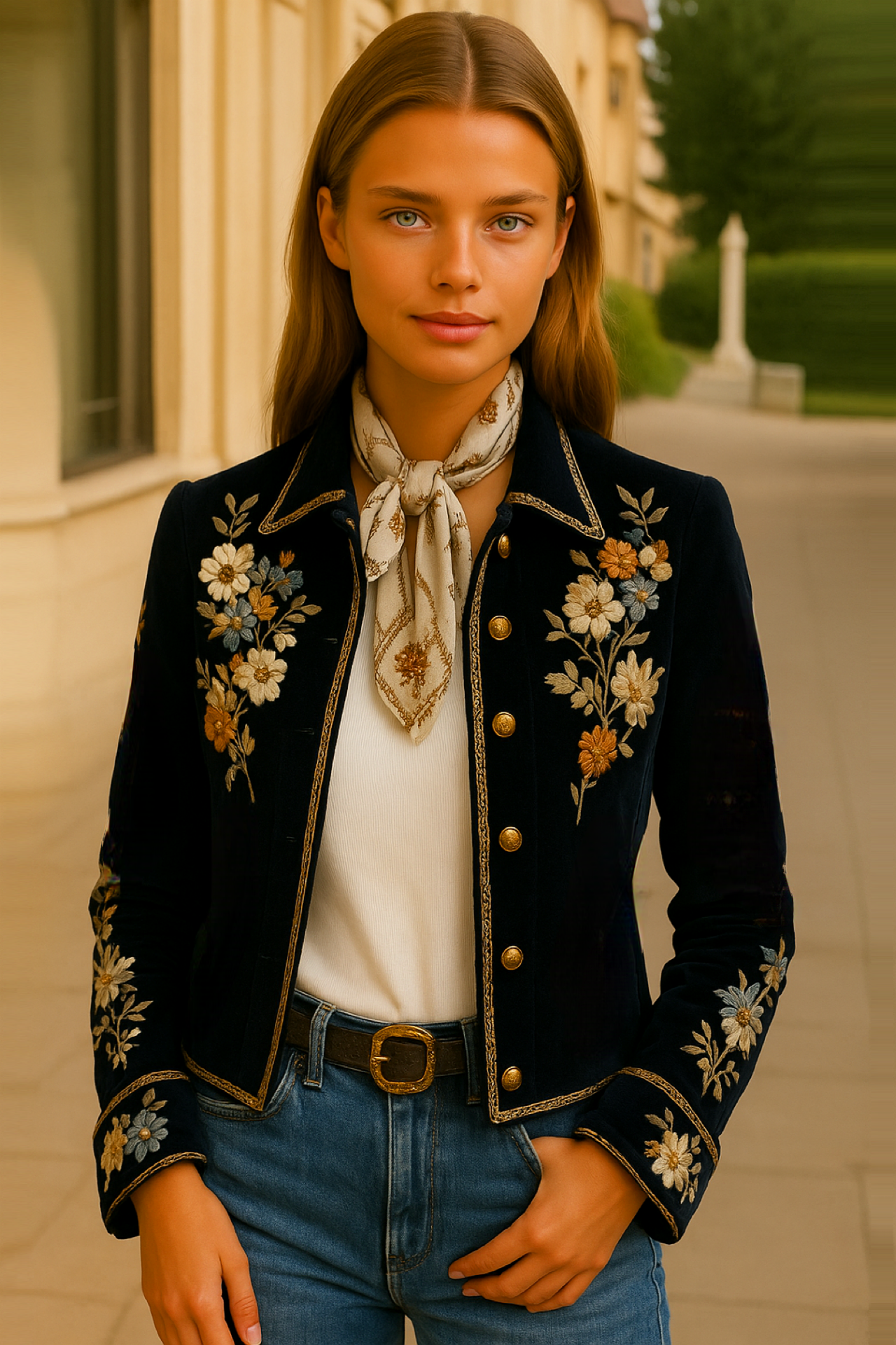 Chloe jacket with raised floral embroidery, sizes (36-48)