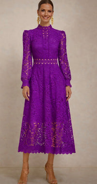 Bella long dress with lace and embroidery, lined, 4 colors, sizes (36-48)