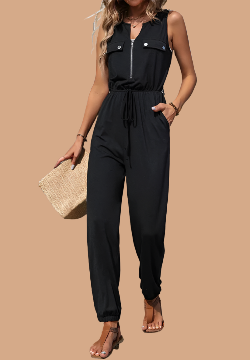 VICTORIA cotton lycra jumpsuit with pockets, 5 sizes