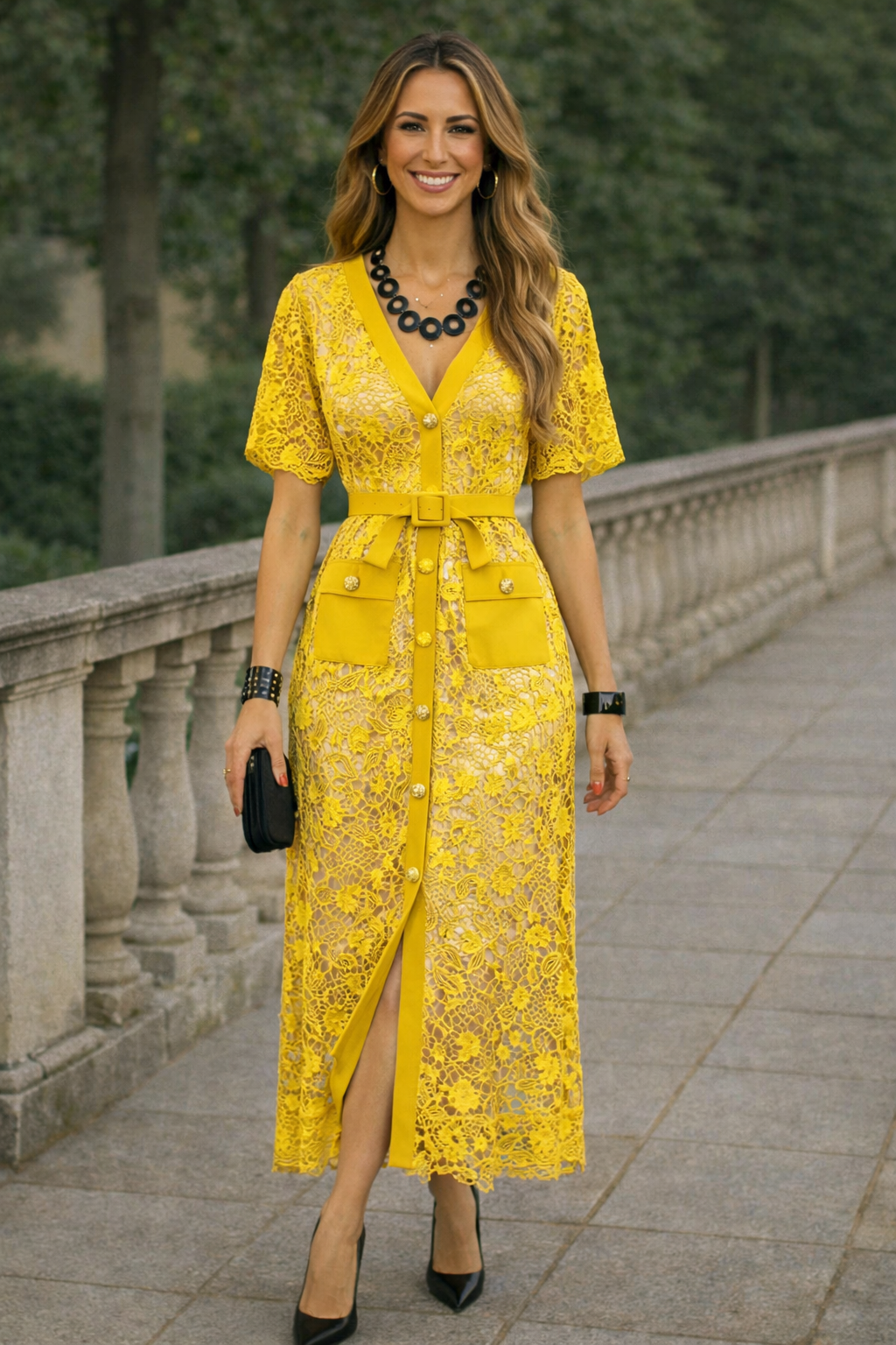 Vestido Julia camisero de encaje bordado y forro interior, 7 colores, tallas (36-46)