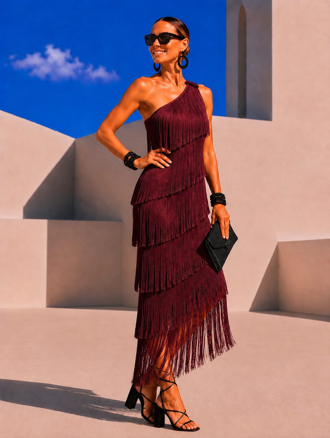 Vestido Mykonos flecos asimetrico, 2 colores, tallas (34-46) vídeo