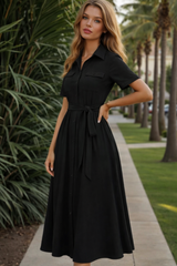 Dulcinea cotton dress with sash, 4 colors, sizes (36-50)