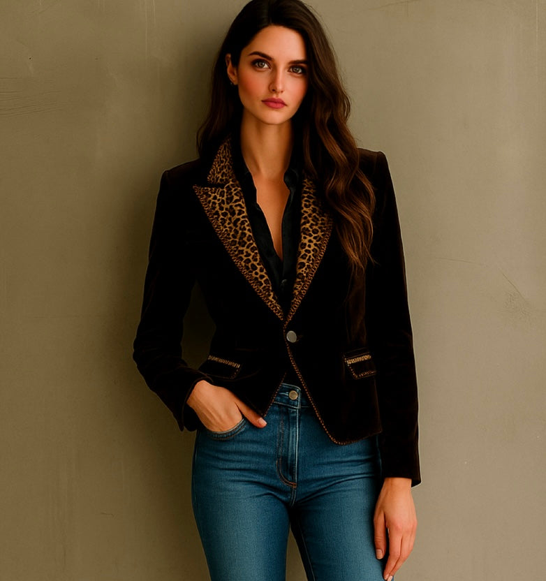 Blazer Leopard marrón terciopelo tallas (36-48)