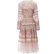 Vestido Melania bordado íntegro de tul y red elasticidad licra, 3 colores, tallas (36-48)