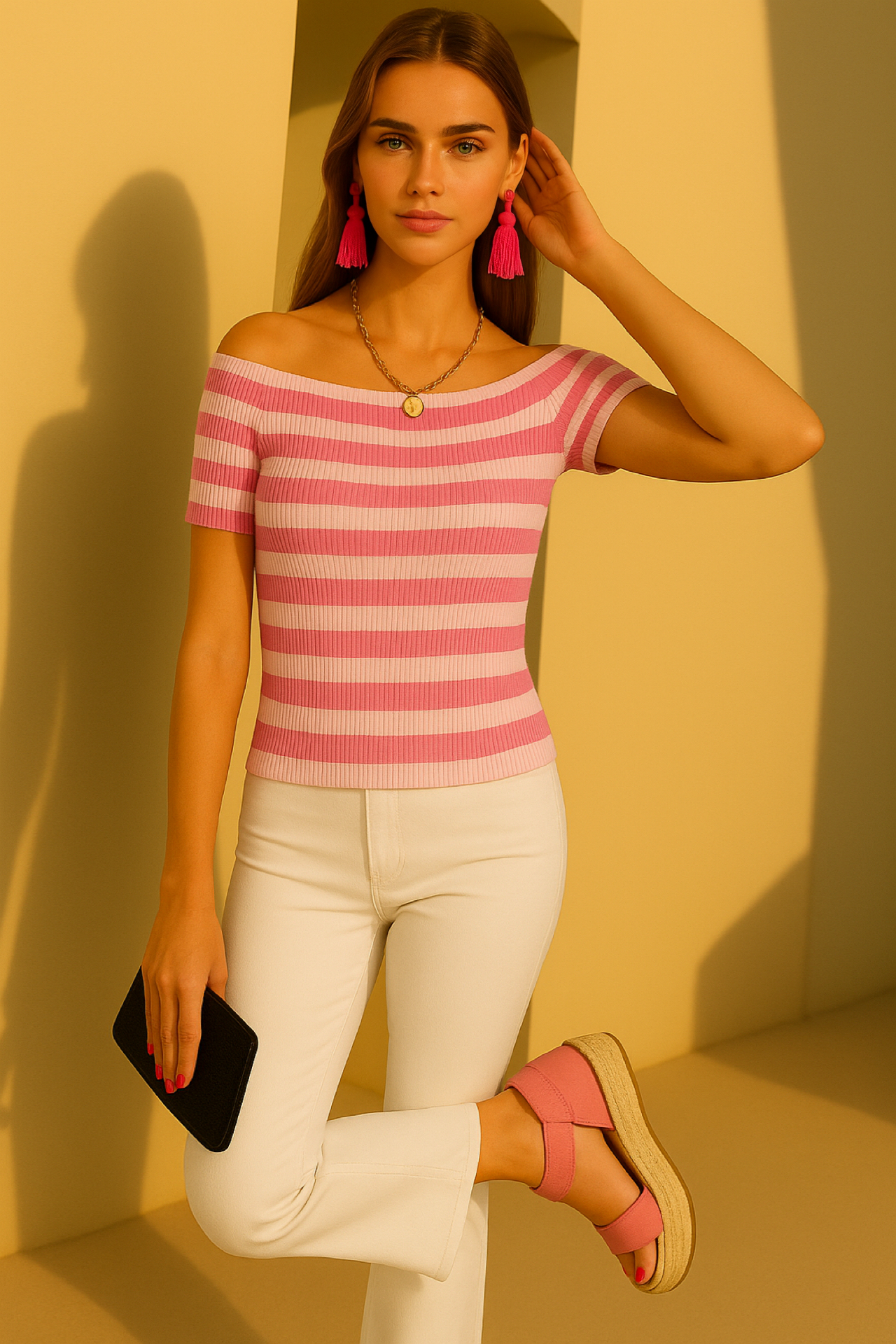 Up to -30% OFF Top Gondola striped lycra knit 3 colors, sizes (36-46)