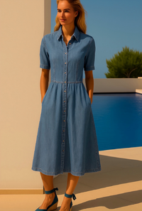 Vestido Denis Denim camisero vaquero licra bolsillos, tallas (36-50)(vídeo)