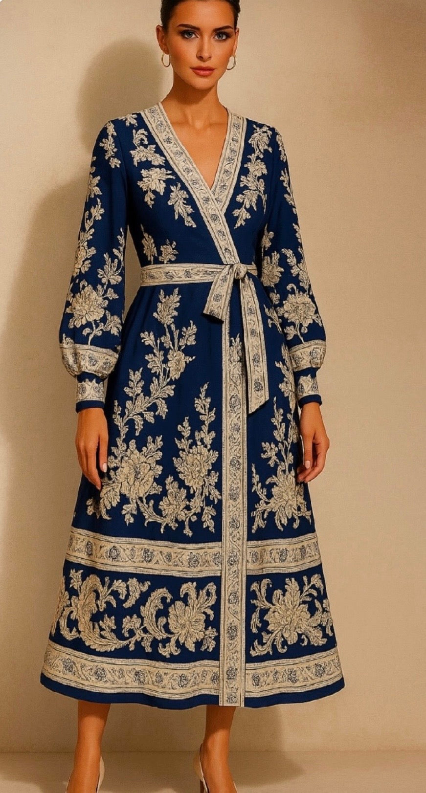 Marrakech cotton wrap dress with sash, 2 colors, sizes (36-48)