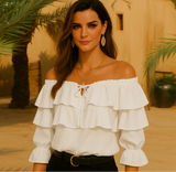 -40% OFF Rocío cotton lycra ruffled shirt, 4 colors, sizes (36-52)