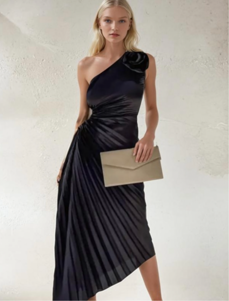 Colorado dress draped satin elastane, 5 colors, 5 sizes from 36-44