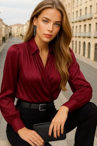 Macaroni satin pleated blouse, 3 colors, sizes (36-48)