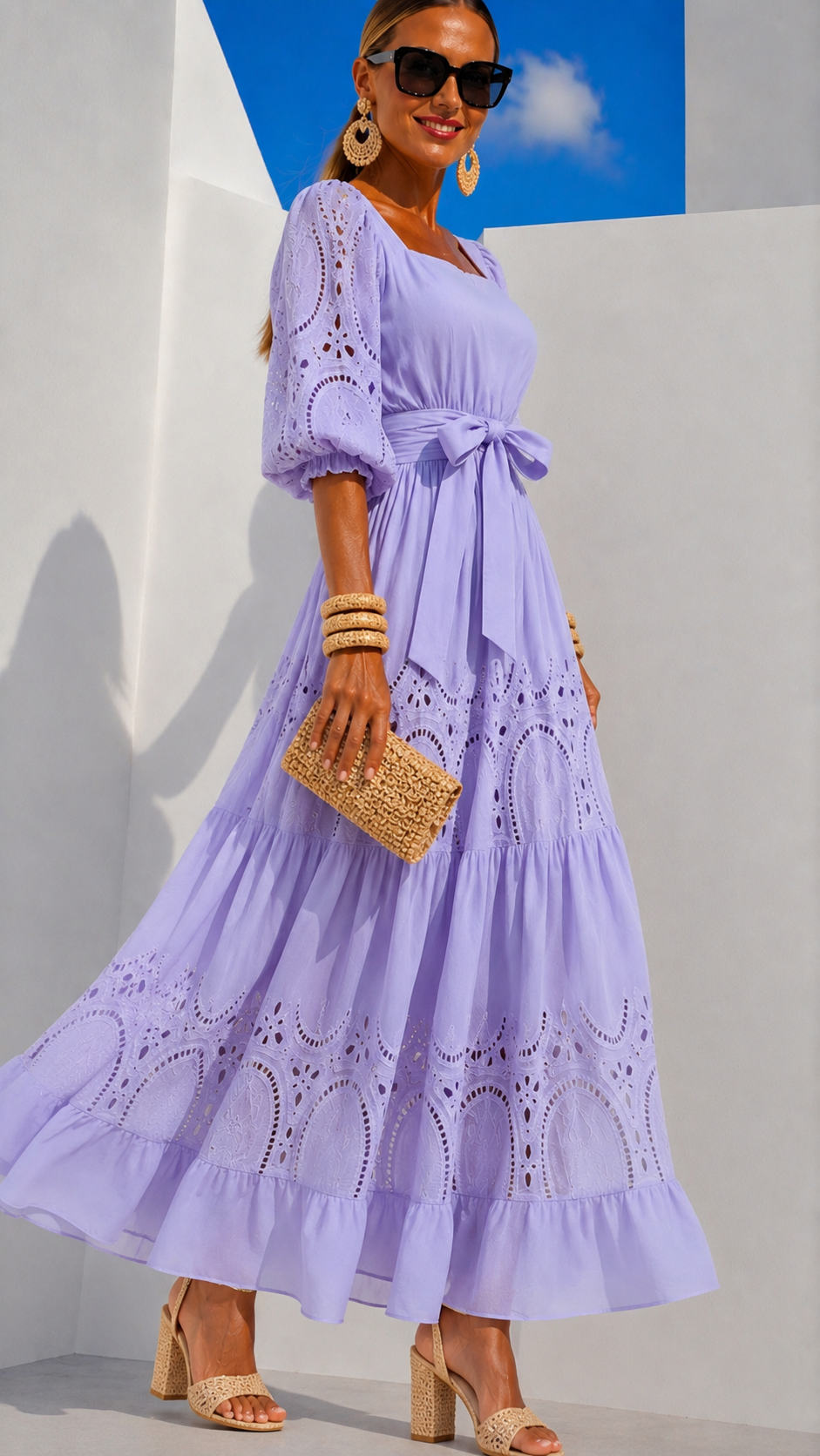 YBarra 100% cotton embroidered and brocade dress with lining, sizes (34-48) video
