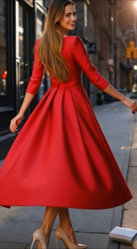 Vestido Dinastia, satén satinado licra elastane, 2 colores negro y rojo, tallas (36-48)