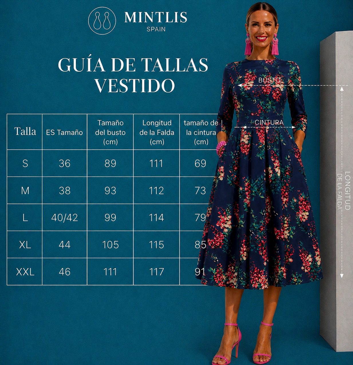 Vestido Anais marino algodón y bolsillos incluido, tallas (36-46)