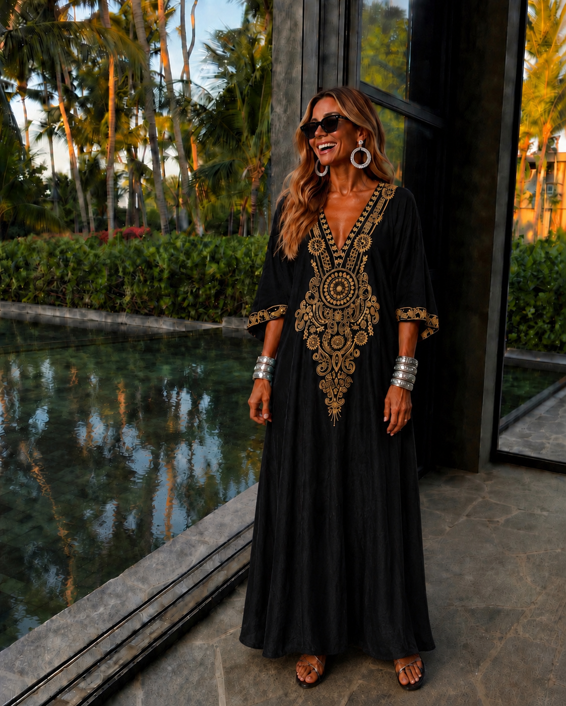 Túnica kaftan vestido Marrakesh bordado algodón viscosa, tallas única 40-54) video