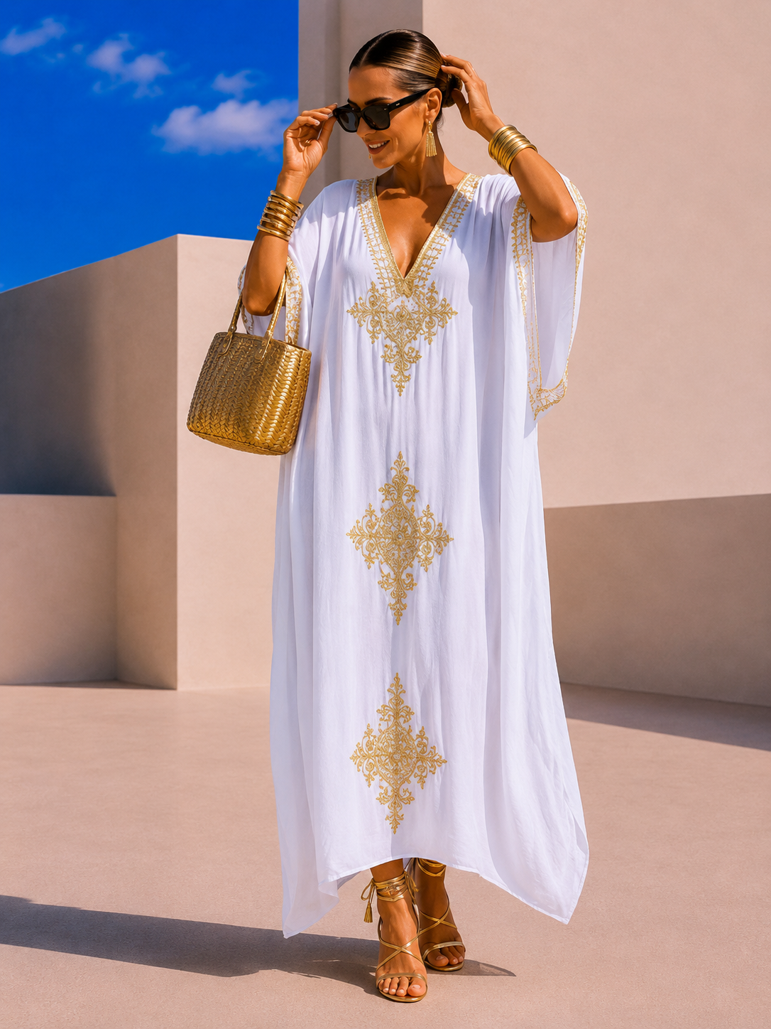 Marrakesh embroidered cotton viscose tunic dress, 5 colors, sizes (36-52) video