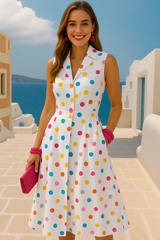 40% OFF, Vestido lunares sin manga, 3 estampados, tallas (36-52)