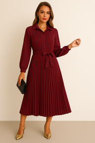 Vestido Love camisero con botones plisado con fajín , 4 colores, tallas (36-50)made in Italy