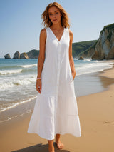Vestido CHLOE de algodón lino, 5 colores, tallas (36-46)