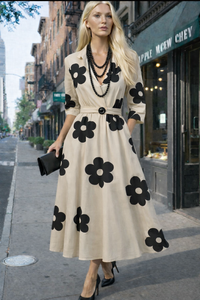 Vestido Sevilla lunares y flores, 2 estampados de algodón y elasticidad cintura, tallas (36-52)