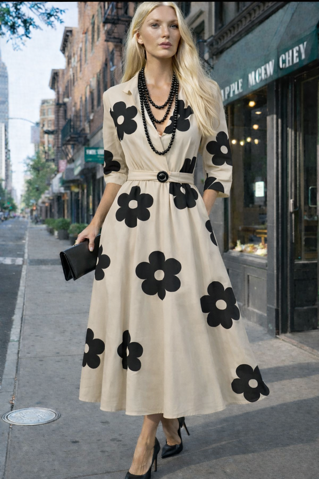 Vestido Sevilla lunares y flores, 2 estampados de algodón y elasticidad cintura, tallas (36-52)