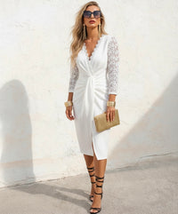 Puerto Rico dress, cotton lycra elastane, lace sleeves, 2 colors, sizes (36-48) (video)