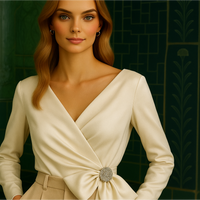 TRÈS CONFORTABLE Chemise croisée Alice en satin et lycra, 3 couleurs, 4 tailles