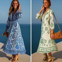 Carolin dress with elastic waistband, 2 prints, sizes (36-44)